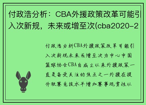 付政浩分析：CBA外援政策改革可能引入次新规，未来或增至次(cba2020-2021外援政策)