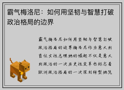 霸气梅洛尼：如何用坚韧与智慧打破政治格局的边界